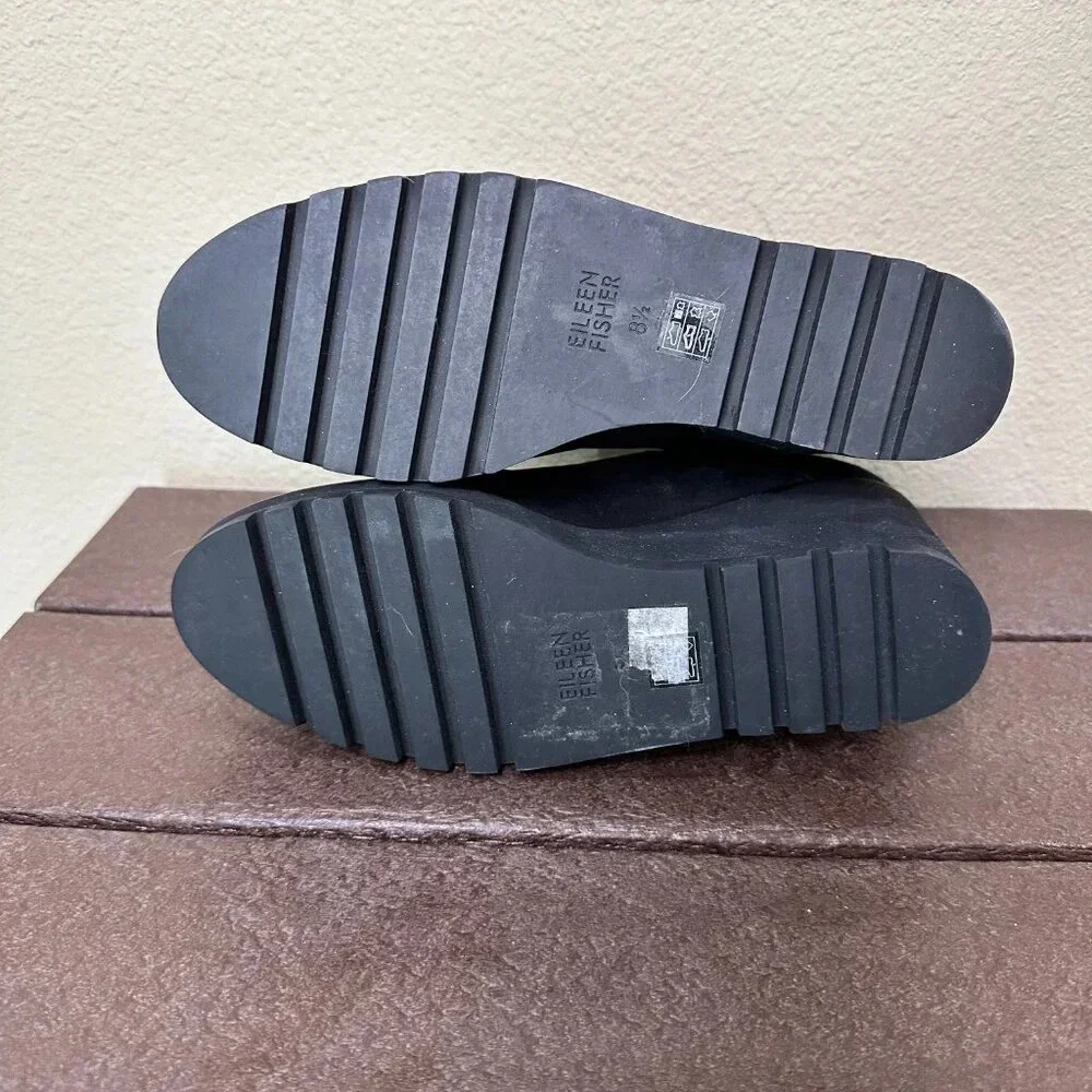 EILEEN FISHER Stretch Side Black Suede Wedge Booties - 8.5